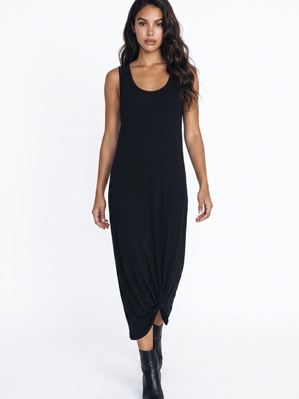 A. OK COEVOLUTION | Knot Front Midi Black Dress L